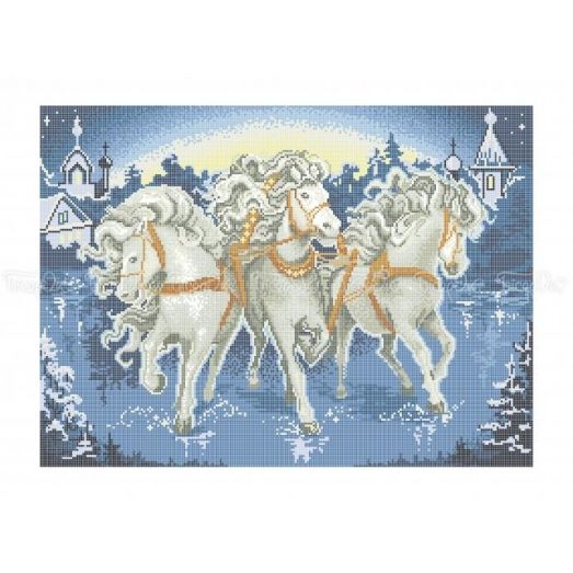50-210 (40*60) Три белых коня. Схема для вышивки бисером Бисерок