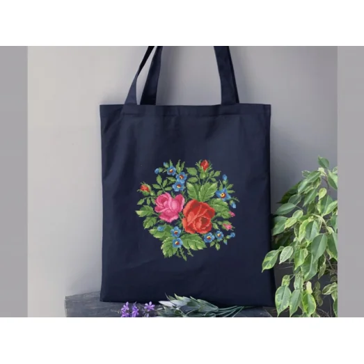 СП-120.044 Пошитая черная экосумка под вышивку бисером. Бисерок