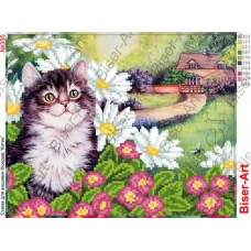 ВА-0355 (А4) Кот в цветах. Схема для вышивки бисером БисерАрт