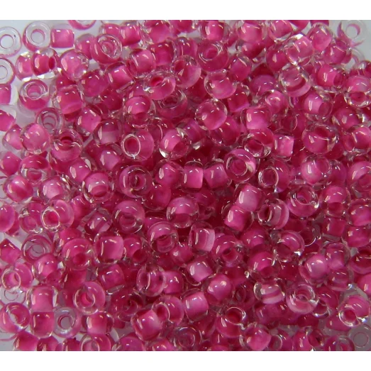 38325 Бисер прозрачный кристалл с цветной серединкой, темно-розовый