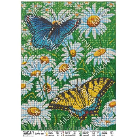 МИКА-0870 (А3) Ромашки и бабочки. Схема для вышивки бисером