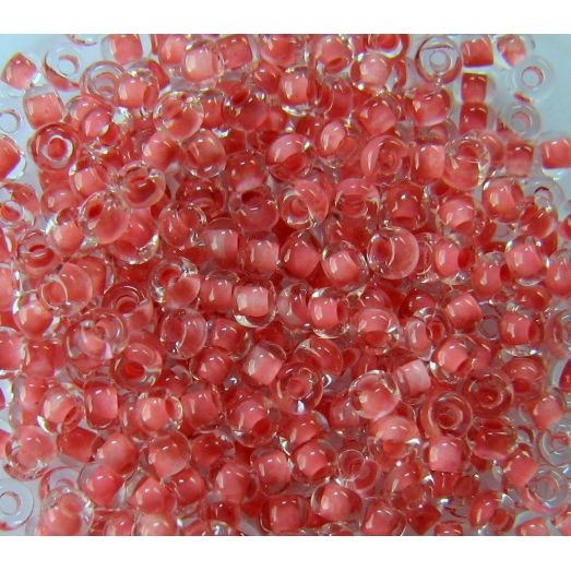 38395 Бисер прозрачный кристалл с цветной серединкой, серо-розовый