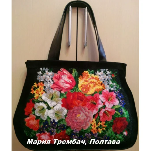 С-Цветочный сад. (черная) Заготовка для сумки для вышивки. Красуня