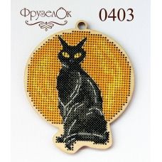 ФРЗ-0403 Черный кот. Набор для вышивки крестом на деревянной основе. ТМ ФрузелОК