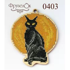 ФРЗ-0403 Черный кот. Набор для вышивки крестом на деревянной основе. ТМ ФрузелОК