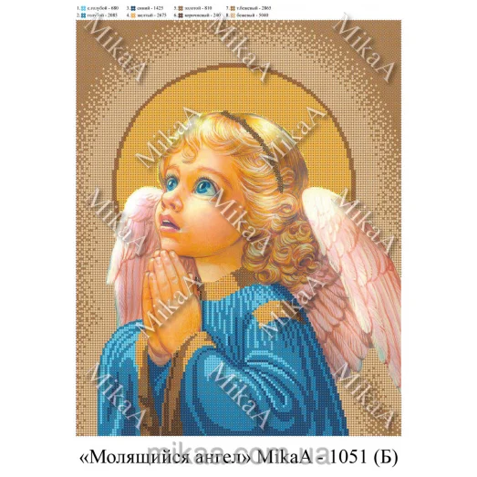 МИКА-1051б (А3) Молящийся ангел (полная зашивка фона). Схема для вышивки бисером