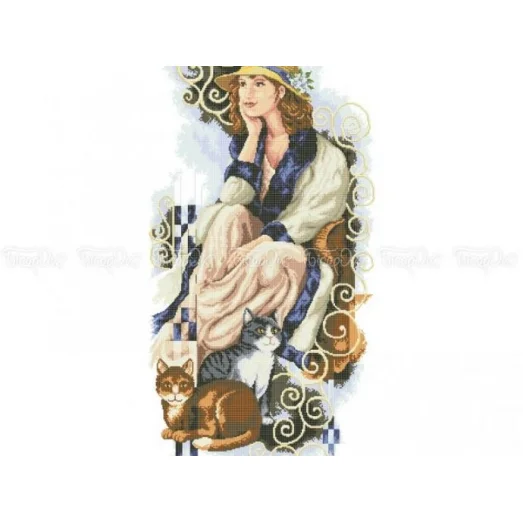 ЧВ-8032 Девушка с кошками. Схема для вышивки бисером. Бисерок