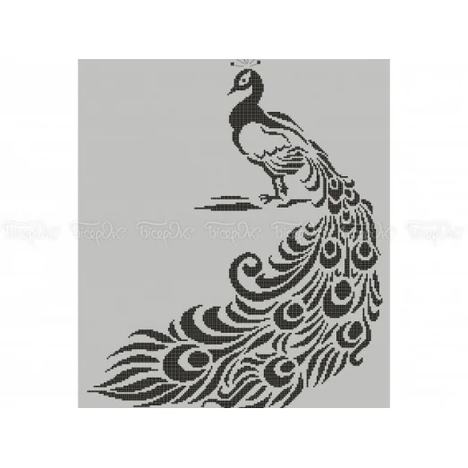 ЧВ-7059 Павлин монохром. Схема для вышивки бисером. Бисерок
