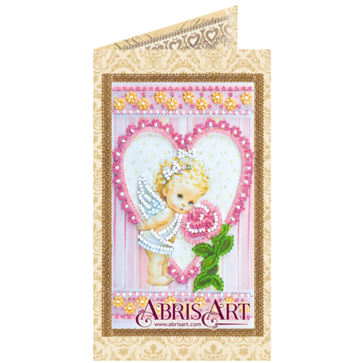 АО-134 Ангелочек и роза. Набор-открытка для вышивки бисером Абрис Арт