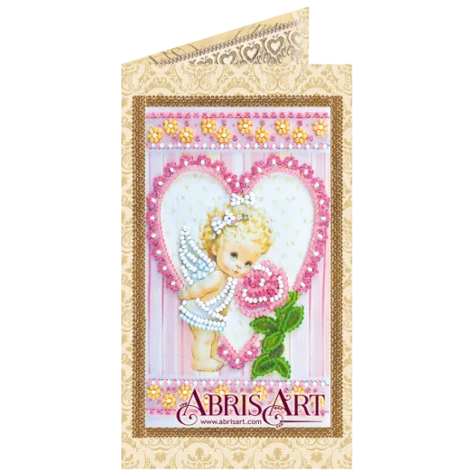АО-134 Ангелочек и роза. Набор-открытка для вышивки бисером Абрис Арт