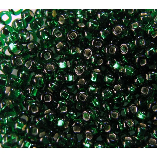 57060 Бисер прозрачный, зелёный, серебряная серединка