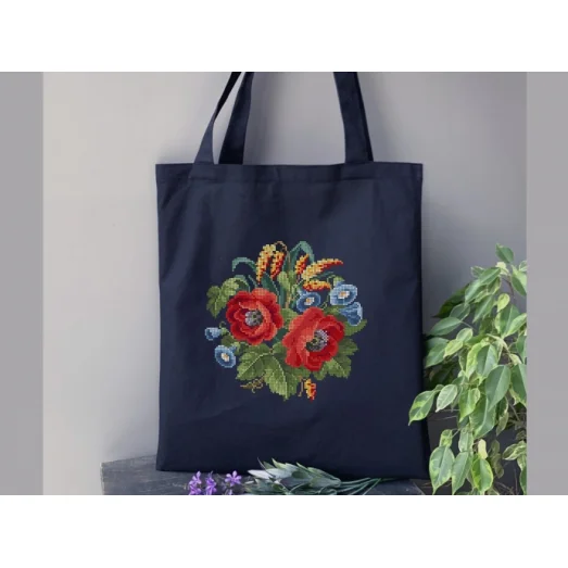 СП-100.023 Пошитая черная экосумка под вышивку бисером. Бисерок