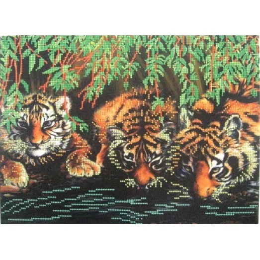 ЧВ-5061 Тигры под ветками ивы. Схема для вышивки бисером. Бисерок