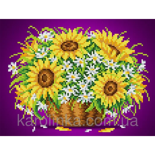 КБЦ-4032-1 Подсолнухи с ромашками. Схема для вышивки бисером. Каролинка ТМ