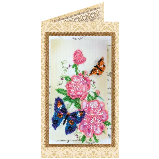 АО-130 Цветы и бабочки. Набор-открытка для вышивки бисером Абрис Арт