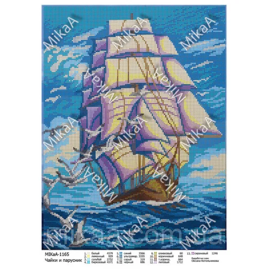 МИКА-1165 (А3) Чайки и парусник. Схема для вышивки бисером