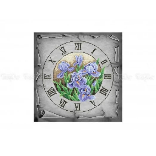 ЧВ-6051-С Часы с ирисами (Серый фон). Схема для вышивки бисером. Бисерок