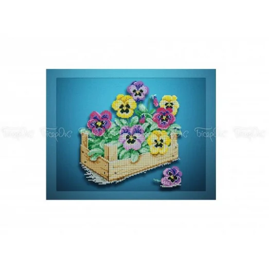 ЧВ-5340 (30*45) Анютины глазки в корзине. Схема для вышивки бисером. Бисерок