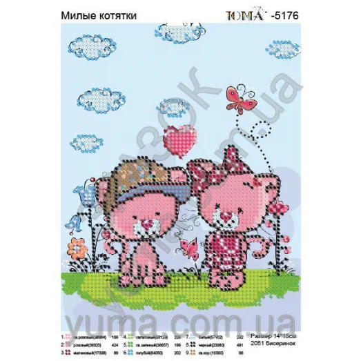 ЮМА-5176 Милые котятки. Схема для вышивки бисером