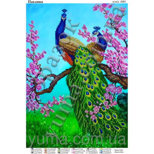 ЮМА-3283 Павлины. Схема для вышивки бисером