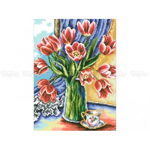 ЧВ-5184 Тюльпаны на окне. Схема для вышивки бисером. Бисерок
