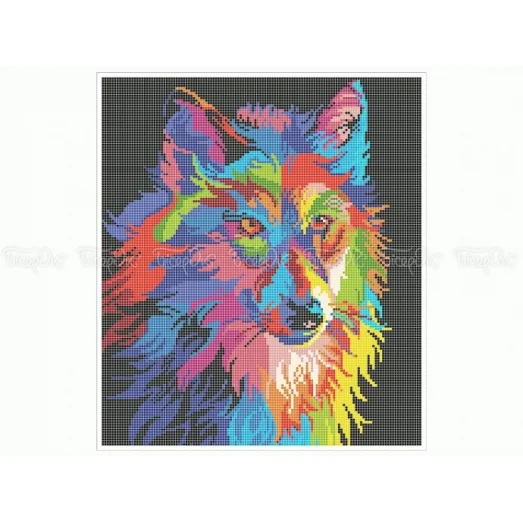50-344 (30*40) Радужный волк. Схема для вышивки бисером Бисерок