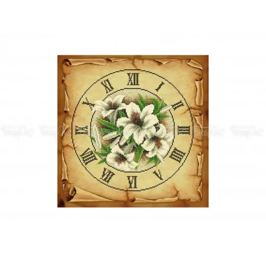 ЧВ-6050-К Часы с лилиями (Коричневый фон). Схема для вышивки бисером. Бисерок