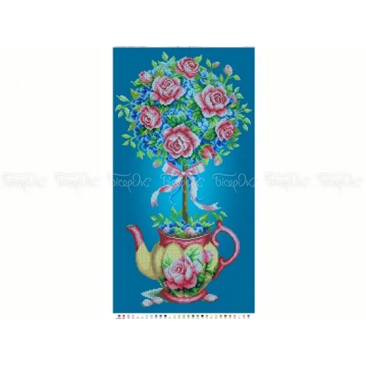 П-201-Г (30*60) Топиарий с розами голубой фон. Схема для вышивки бисером Бисерок