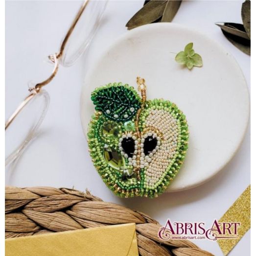 AD-030 Зеленое яблоко. Набор для вышивки бисером украшения ТМ Абрис Арт