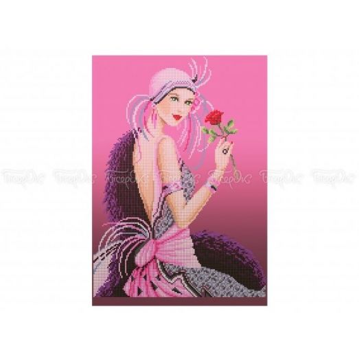 40-301 (30*40) Девушка с розой. Схема для вышивки бисером Бисерок
