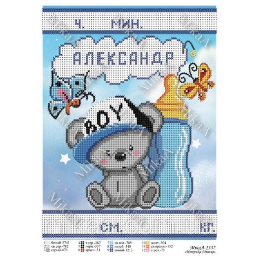 МИКА-1337 (А4) Детская метрика для мальчикам. Схема для вышивки бисером