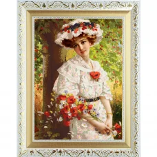 НИК-8475 Девушка с маками. Схема для вышивки бисером ТМ Конек