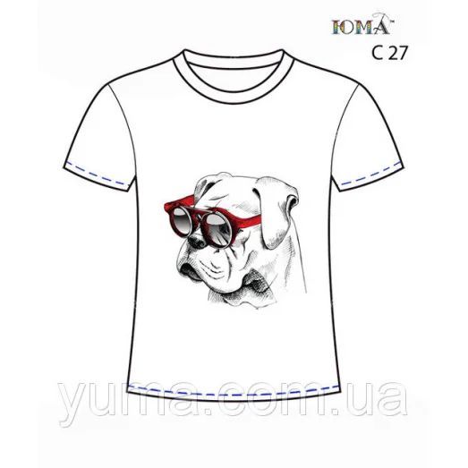ЮМА-С-027 Мужская футболка c рисунком ''Бульдог в очках для вышивки