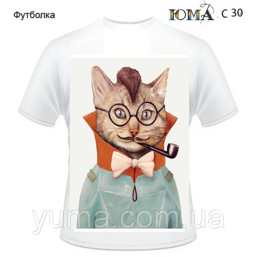 ЮМА-С-030 Мужская футболка c рисунком Кот-интеллигент для вышивки