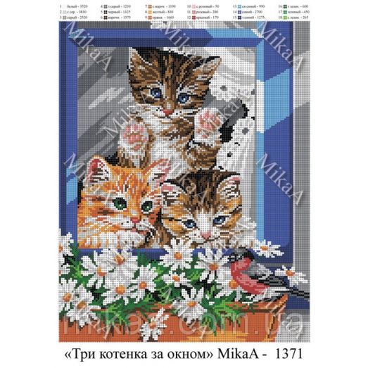 МИКА-1371 (А3) Три котенка за окном. Схема для вышивки бисером