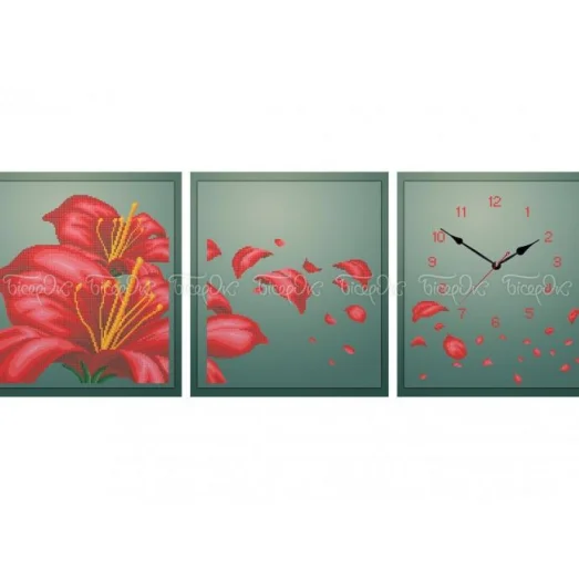 ЧВ-5189 (М-А3-036) Модульная картина Часы лилия. Схема для вышивки бисером. Бисерок