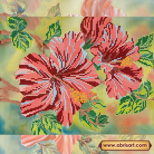 АС-174 Алый гибискус. Схема для вышивки бисером на холсте. АбрисАрт