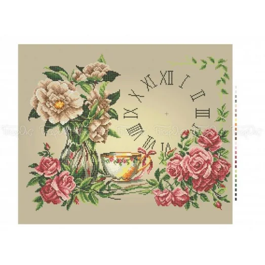 ЧВ-7060 Часы с розами. Схема для вышивки бисером. Бисерок
