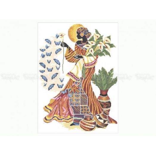 40-209 (40*60) Африканка с бабочками. Схема для вышивки бисером Бисерок