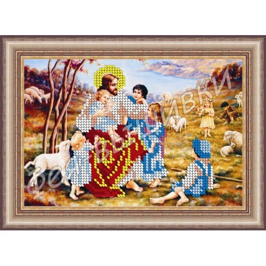 КР-090 Иисус и дети. Схема для вышивки бисером. ТМ Фея Вышивки 