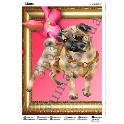 ЮМА-4435 Схема для вышивки бисером Мопс