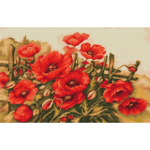 B490 Полевые маки. Набор для вышивки нитками. Luca-s 