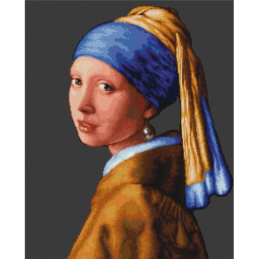 B467 Девушка с жемчужиной. Набор для вышивки нитками. Luca-s