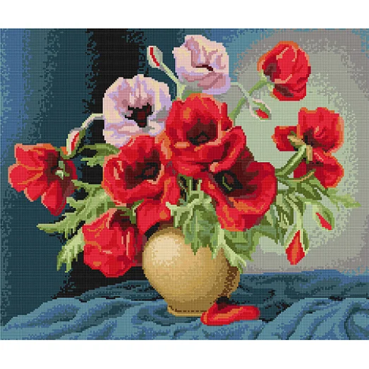 G439 Ваза с маками. Набор для вышивки нитками Luca-s