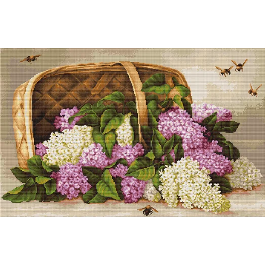 G501 Корзина с сиренью. Набор для вышивки нитками Luca-s 