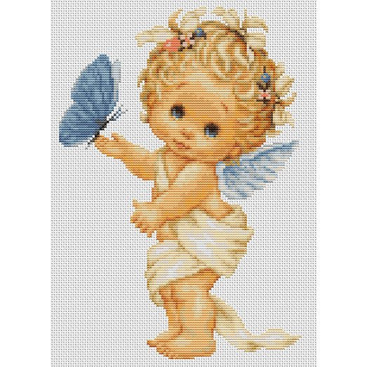 B368 Ангелочек с бабочкой. Набор для вышивки нитками. Luca-s 