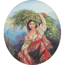 B466 Итальянка с цветами. Набор для вышивки нитками. Luca-s