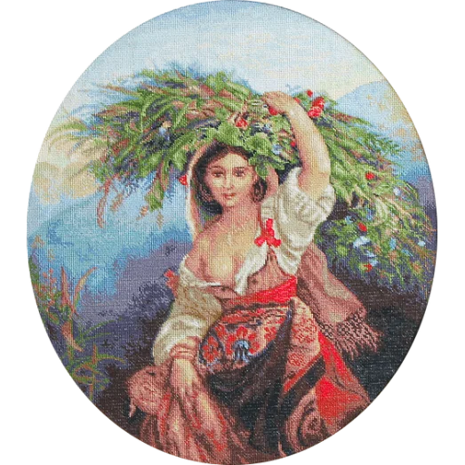 B466 Итальянка с цветами. Набор для вышивки нитками. Luca-s