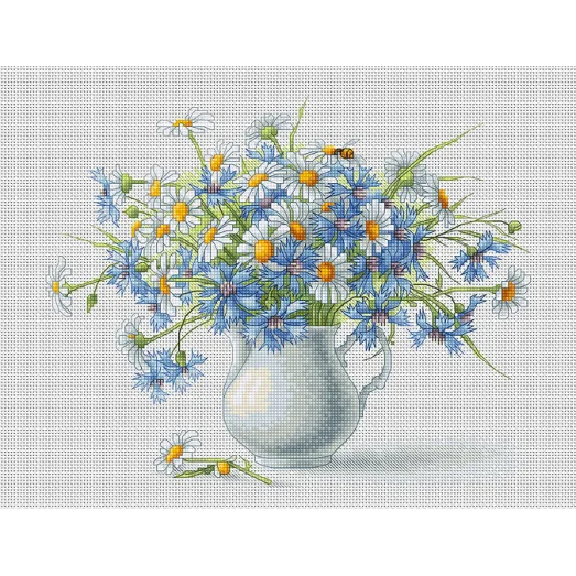 B2275 Васильки и ромашки. Набор для вышивки нитками. Luca-s