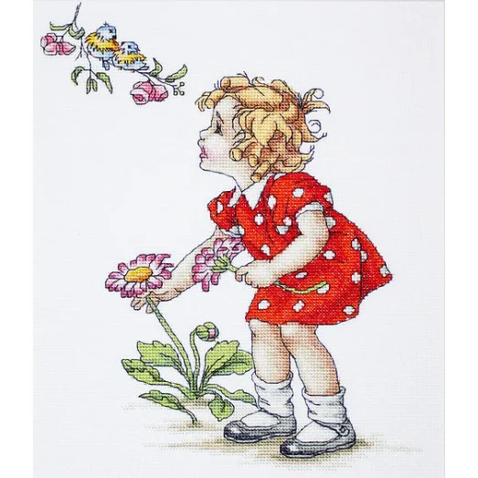 B1050 Девочка в красном платье. Набор для вышивки нитками. Luca-s